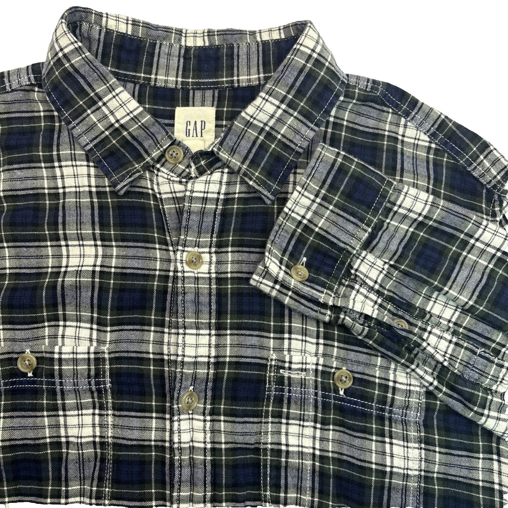 Vtg Gap Shirt Men's L Button Down Long Sleeve Flannel Tartan Blue Green Plaid
